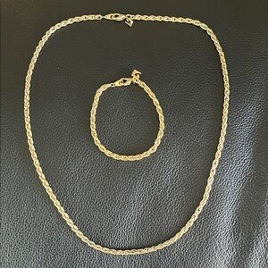 Classic Gold Rope Chain Necklace and Bracelet Set